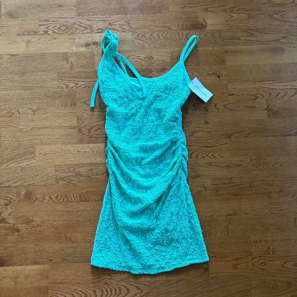 Turquoise Textured Ruched Slip Dress